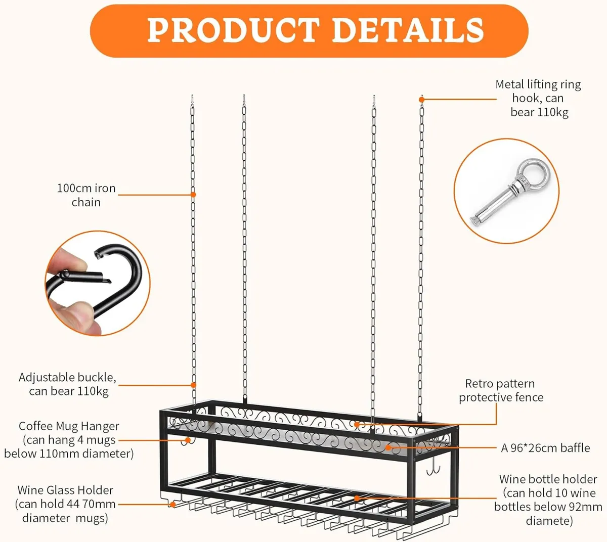 Ceiling Wine Rack Double-Layer Wall Mounted - Image 3