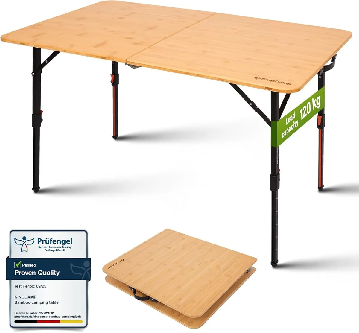 Folding Camping Table Bamboo Adjustable Ht. - Image 1