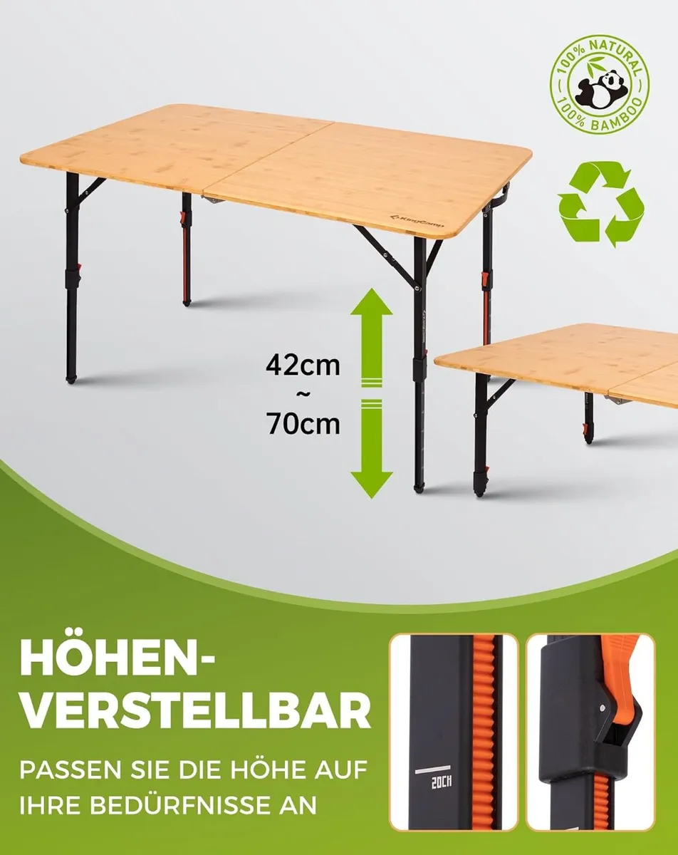 Folding Camping Table Bamboo Adjustable Ht. - Image 4