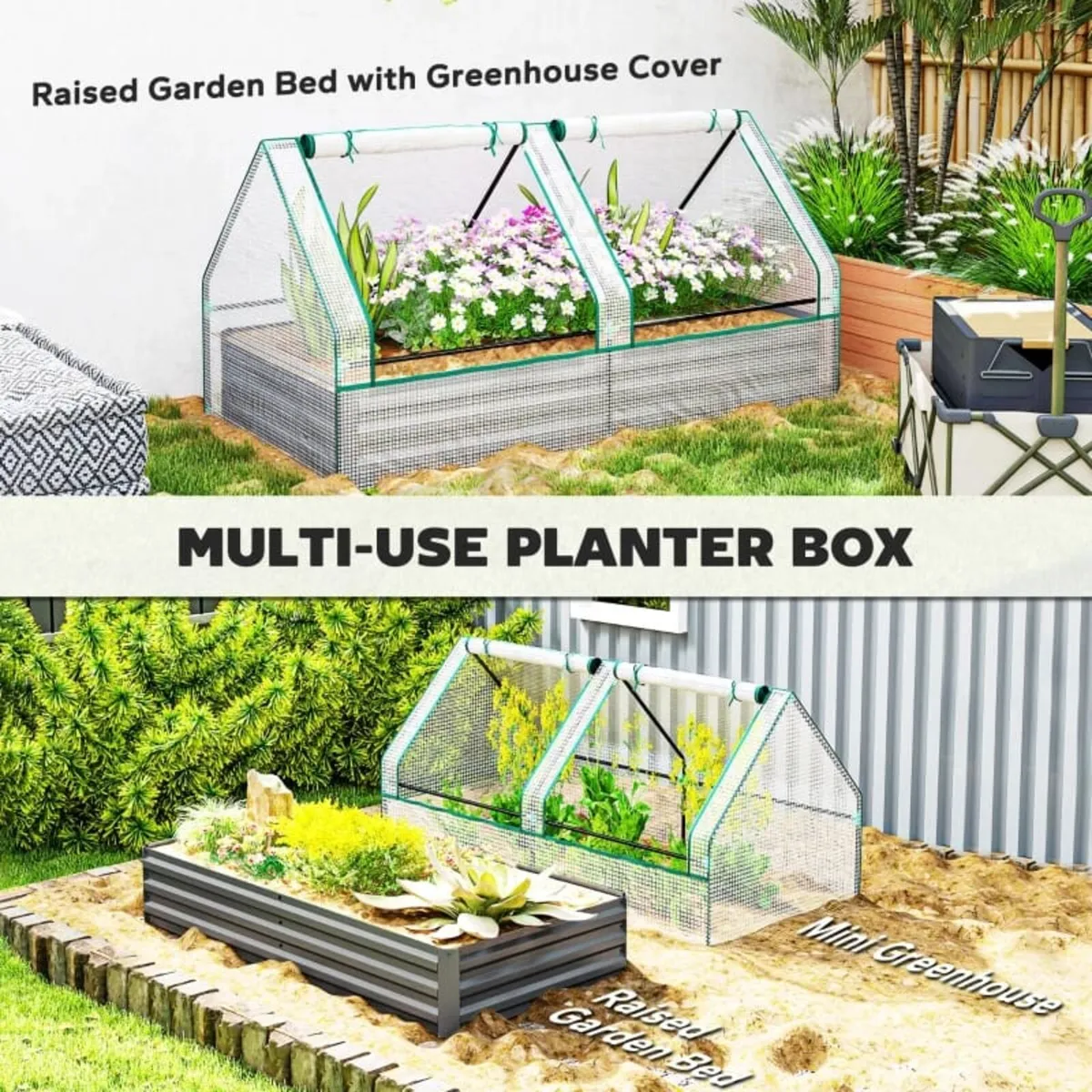 Metal Planter Box with Cover, Raised Garden Bed wi - Image 3