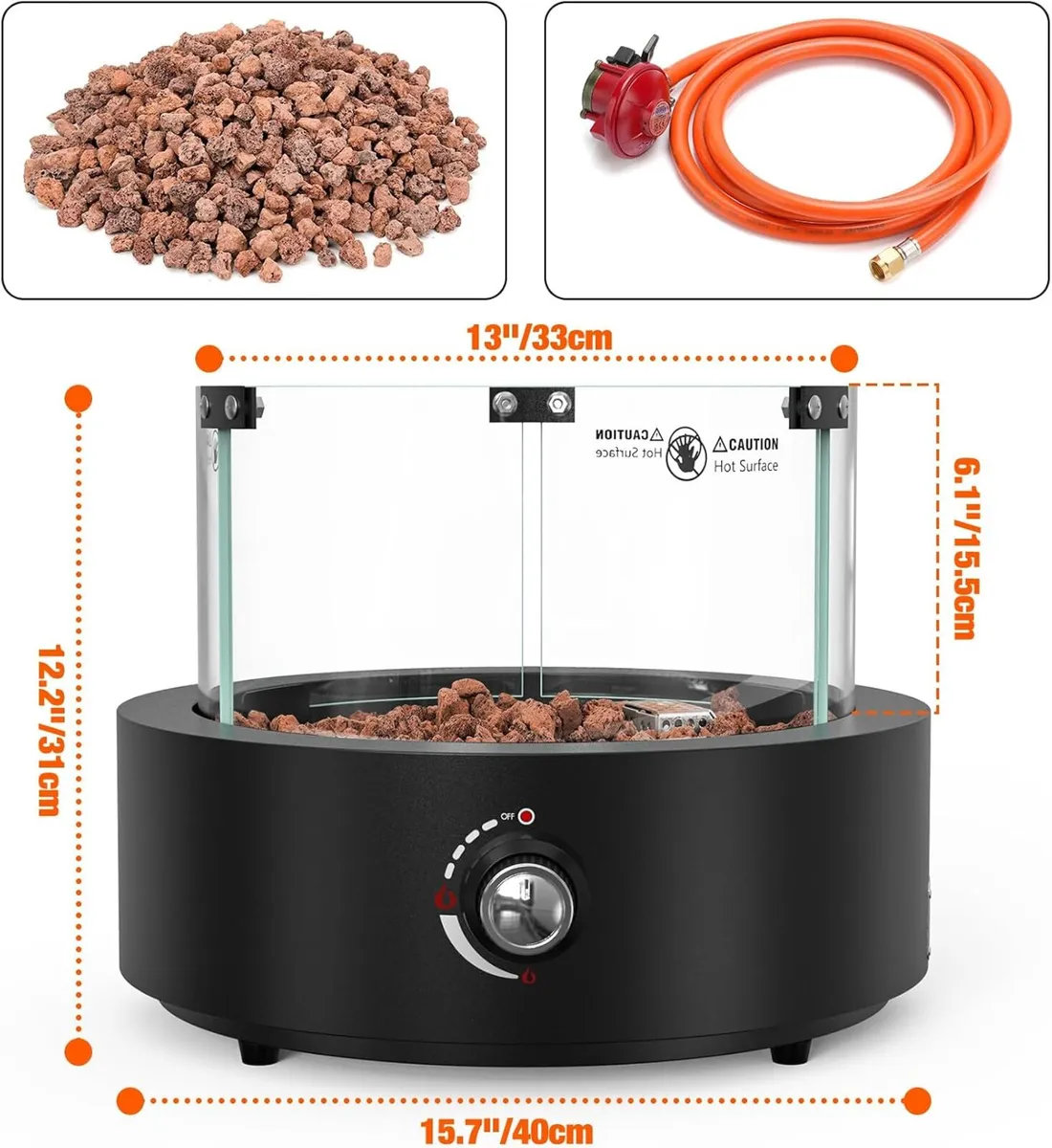 16" Tabletop Gas Fire Pit with Lava Rocks - Image 2