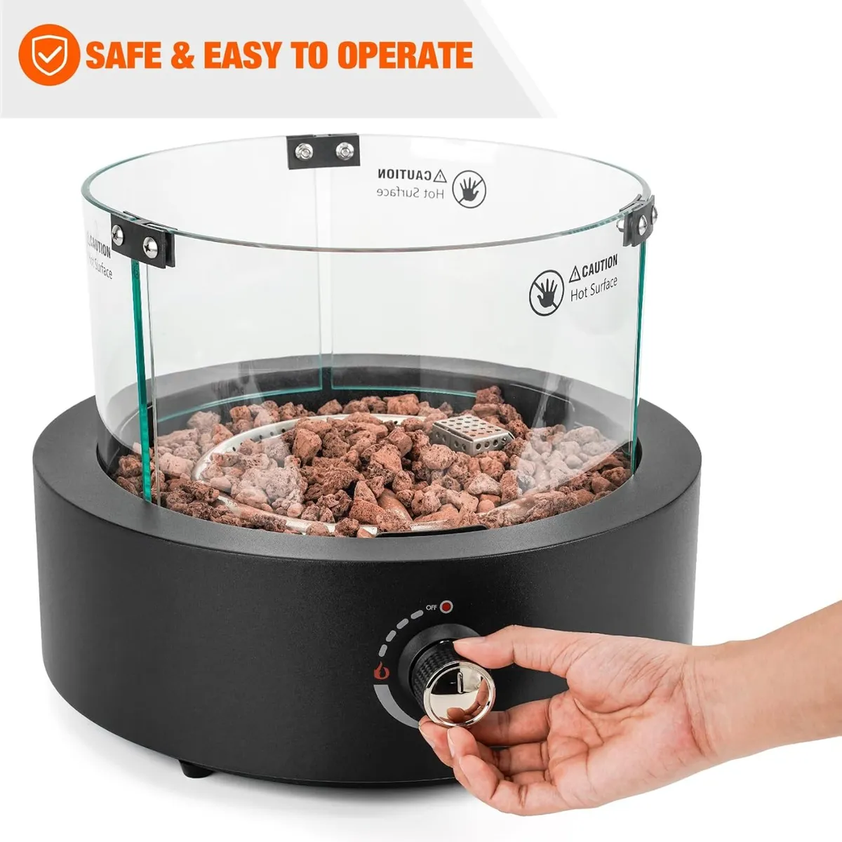 16" Tabletop Gas Fire Pit with Lava Rocks - Image 4