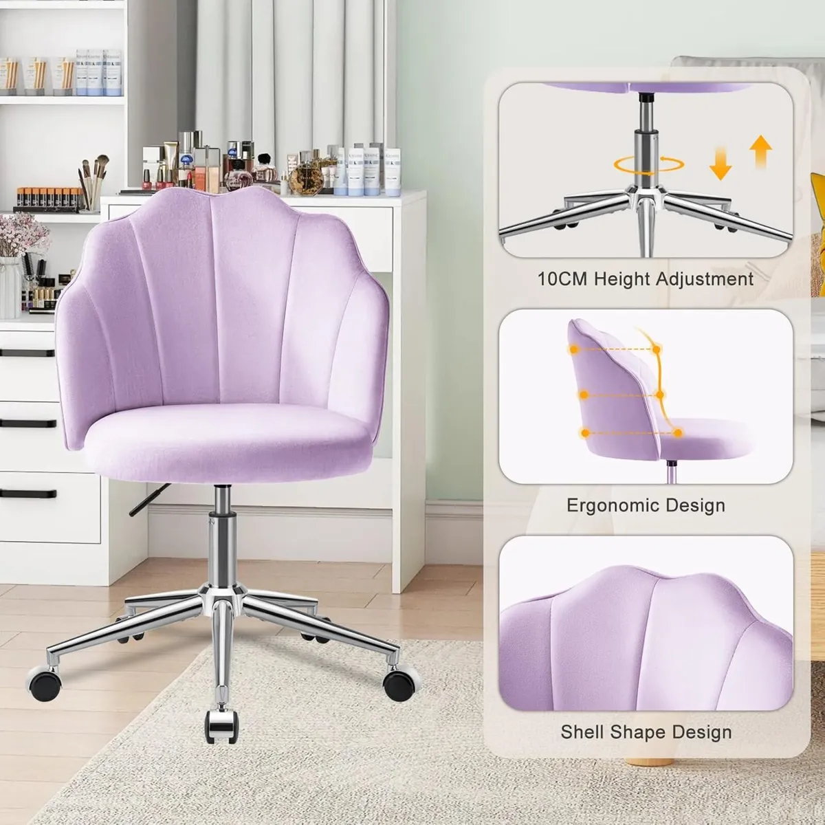 Vanity Chair for Dressing Table with Wheels - Image 4