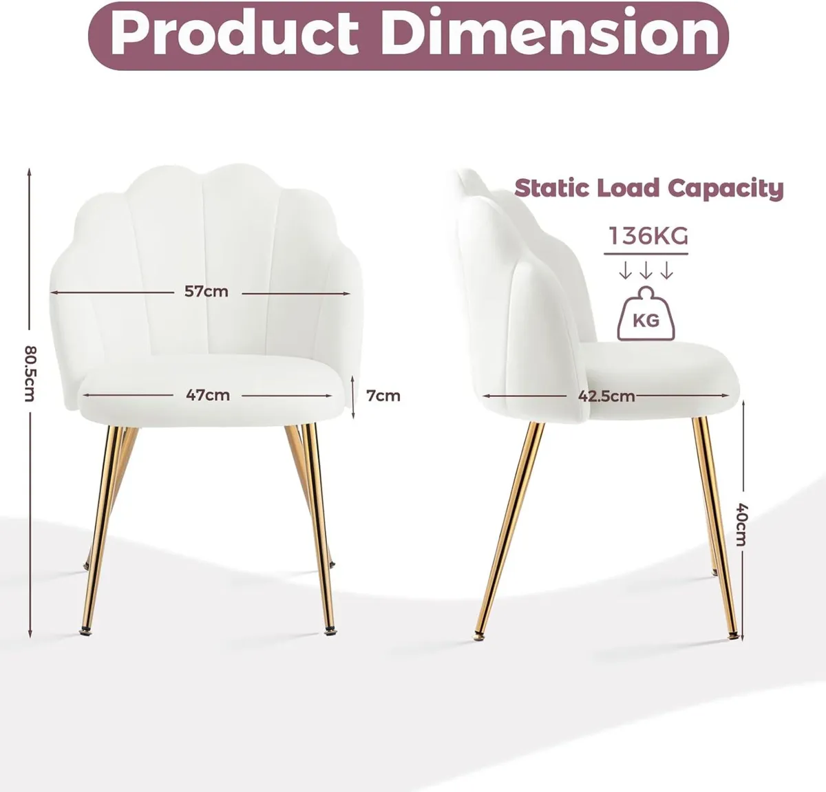 Velvet Shell Chair with Legs Vanity for Bedroom - Image 2
