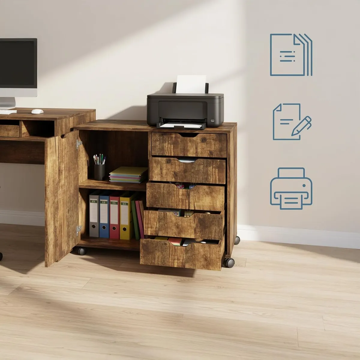 Mobile Storage Cabinet 5 Drawers 2 Compartments - Image 4
