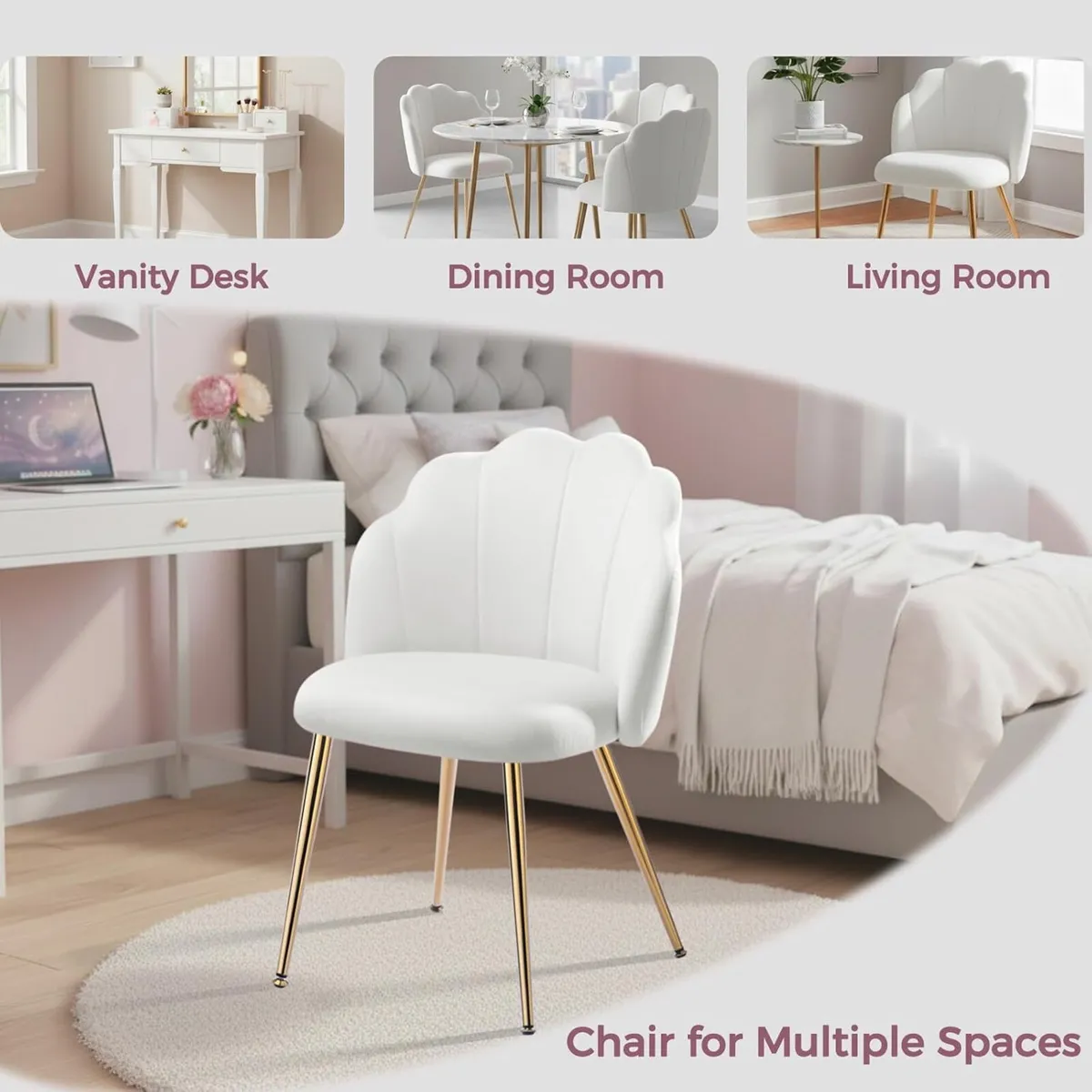 Velvet Shell Chair with Legs Vanity for Bedroom - Image 3