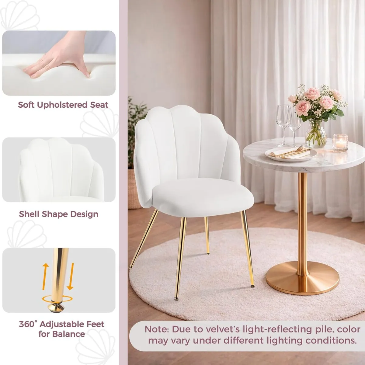Velvet Shell Chair with Legs Vanity for Bedroom - Image 4