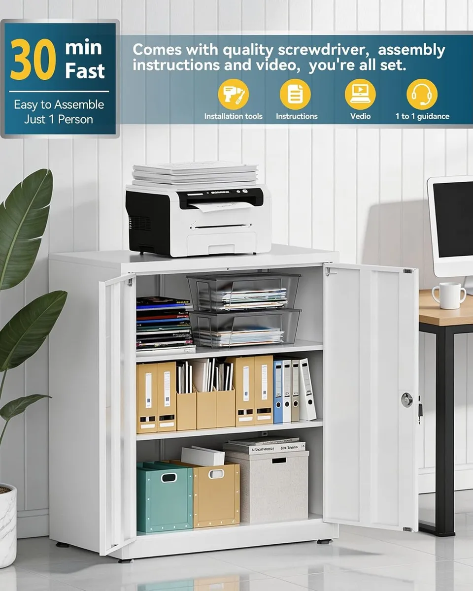 Metal Storage Cabinet Locking Garage 3-Tier Office - Image 3