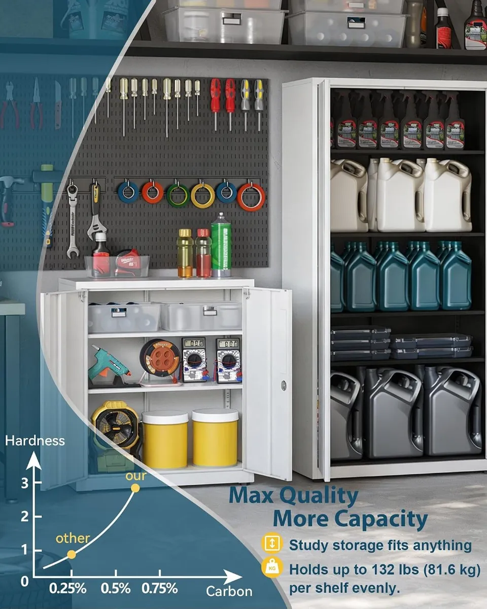 Metal Storage Cabinet Locking Garage 3-Tier Office - Image 4