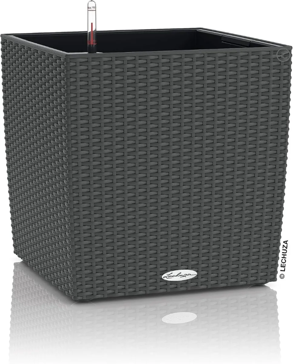 Self Watering Plant Pots Cube Cottage 40 Rattan - Image 1