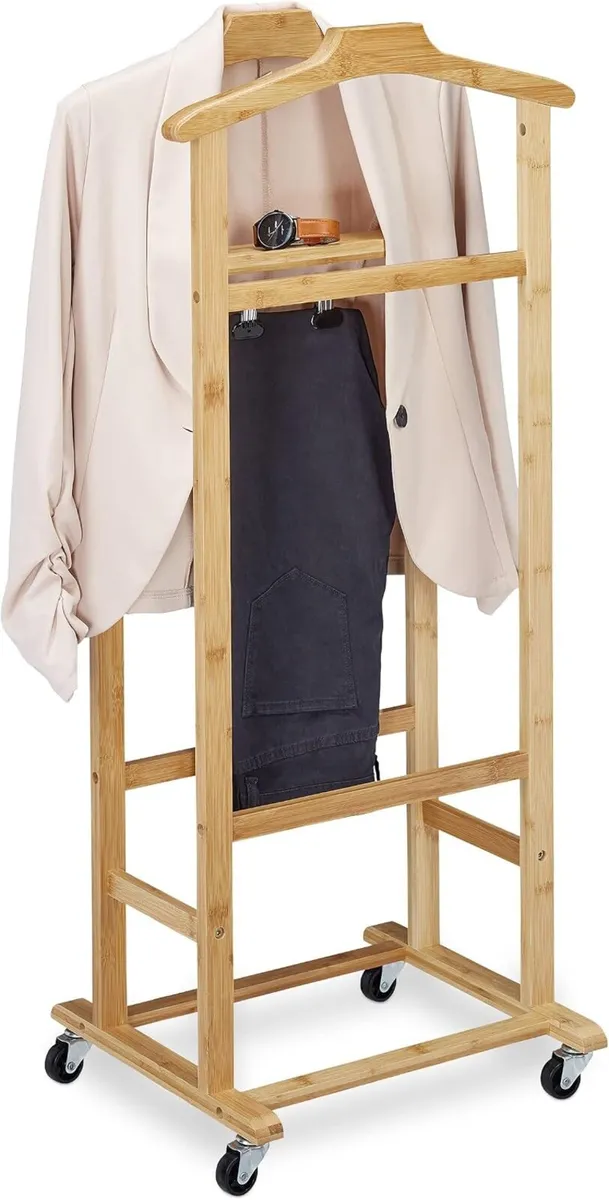 Valet on Castors for Men and Women Bamboo - Image 1