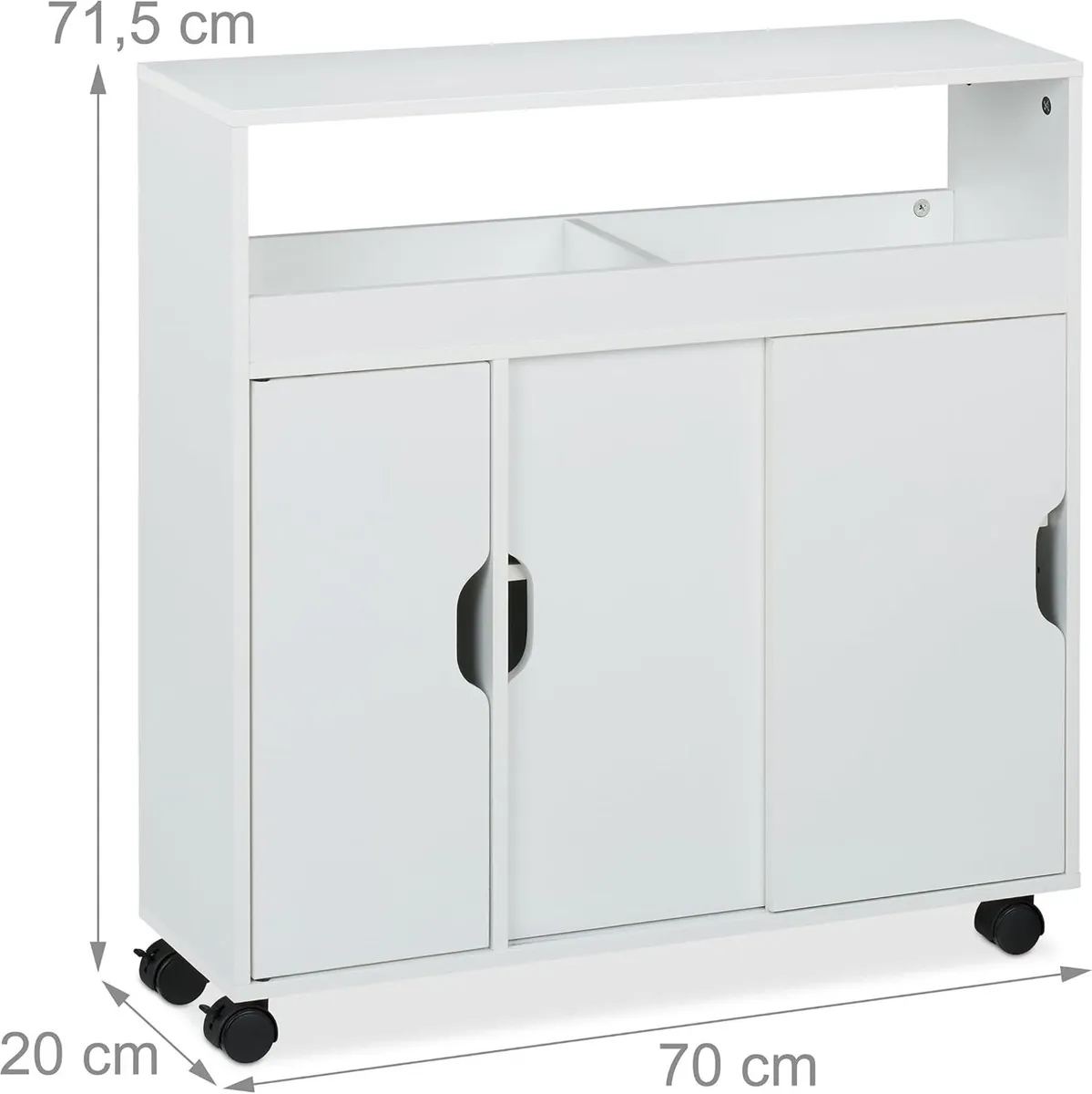 Slim Rolling Cabinet 3 Compartments 2 Shelves - Image 4