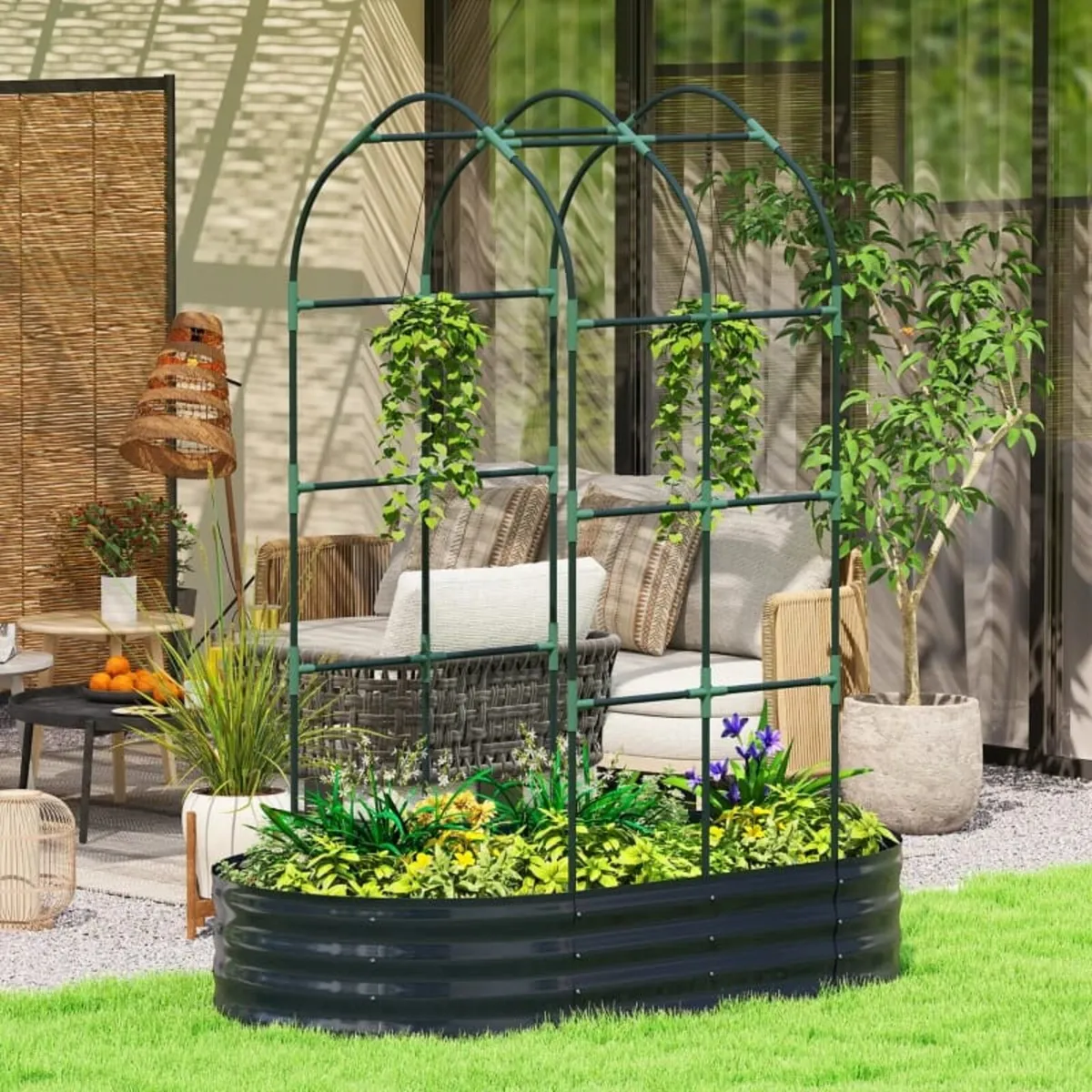 Raised Bed with Trellis, Metal Planter Box with Gl - Image 2