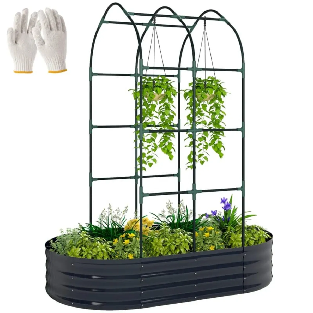 Raised Bed with Trellis, Metal Planter Box with Gl - Image 1