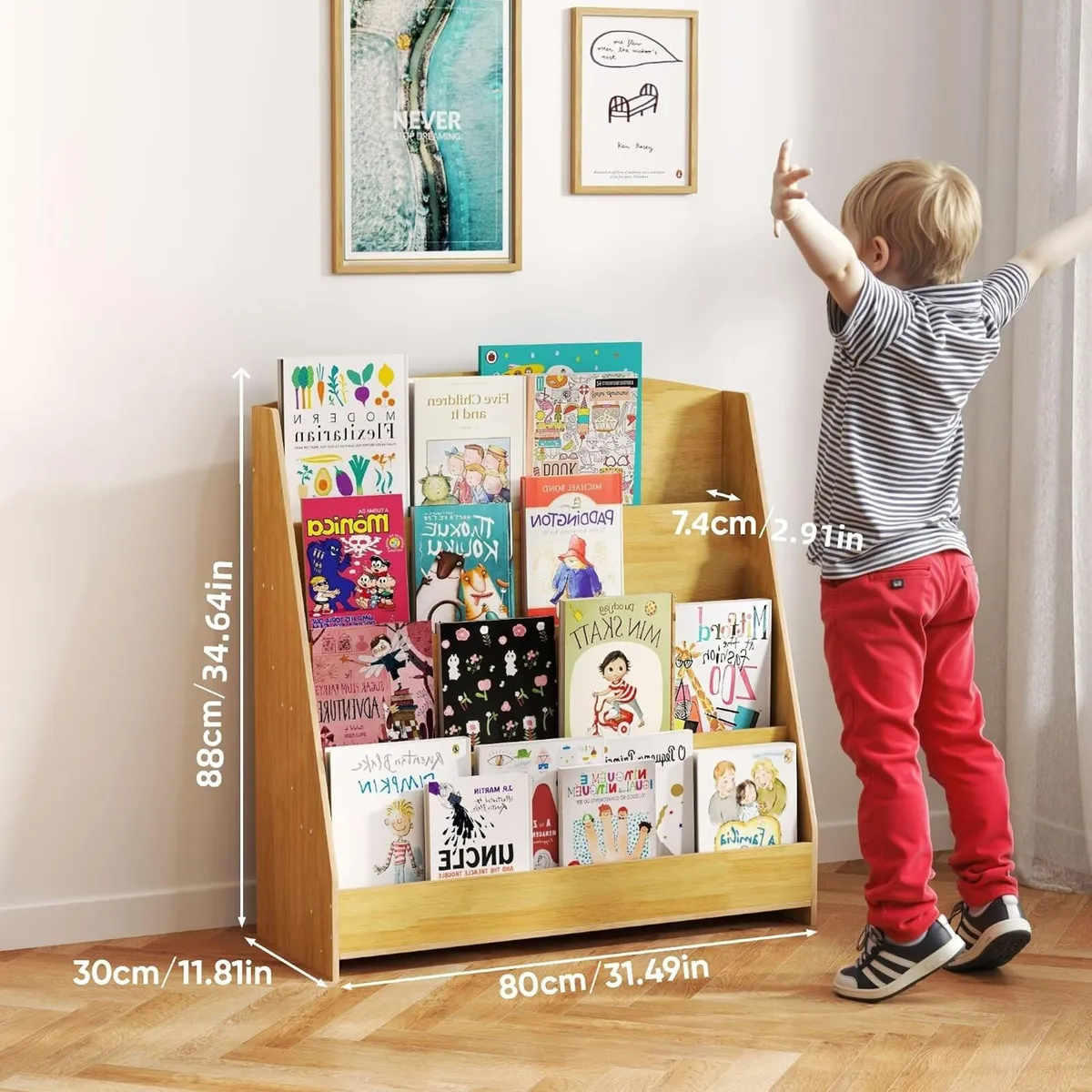 4-Tier Kids Bookshelf Large Capacity Bookcase 80W - Image 3