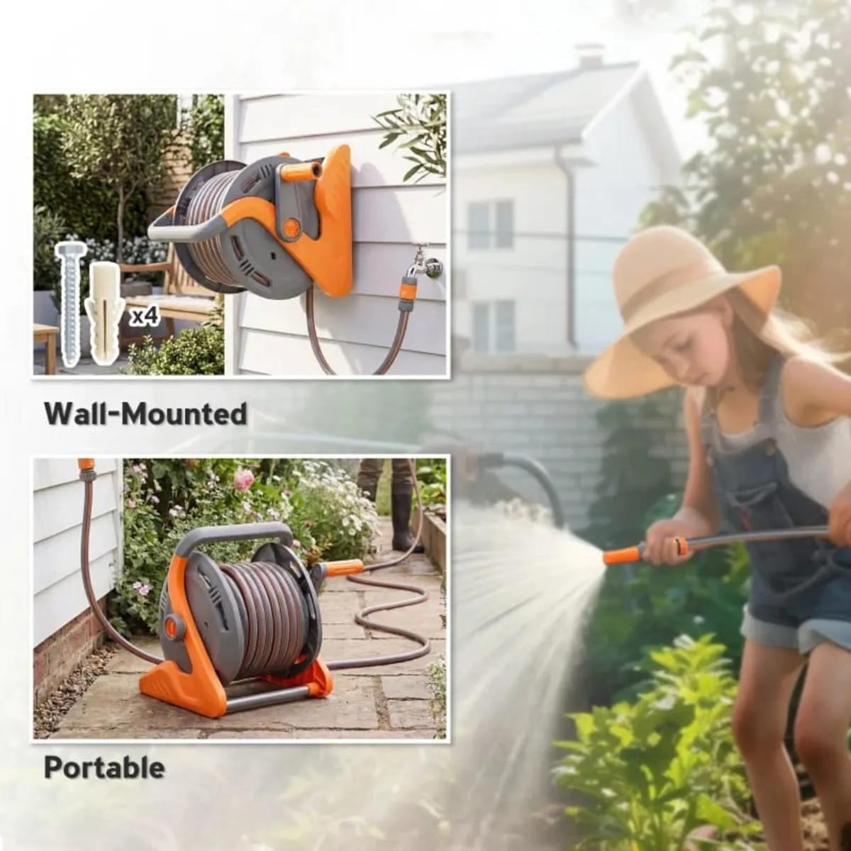 Portable Garden Hose Reel, 20+2 m Wall Mounted Hos - Image 2