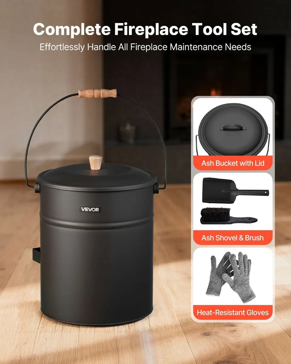4-Gallon Fireplace Ash Bucket Set - Image 2