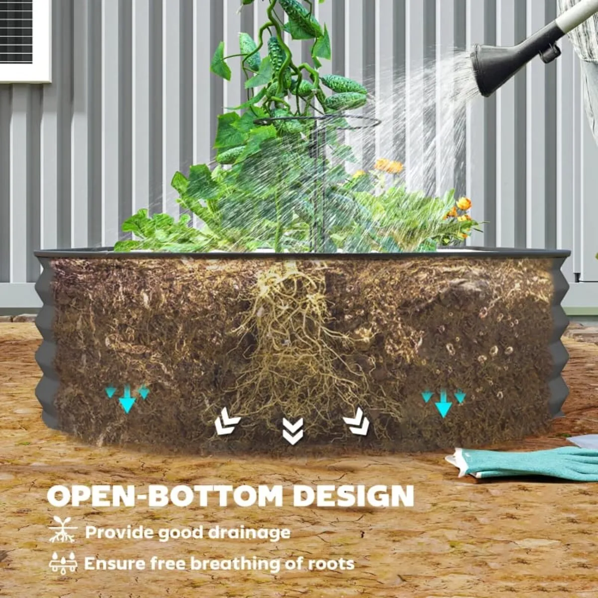 Set of Two 181 x 93cm Steel Planters - Dark Grey - Image 3