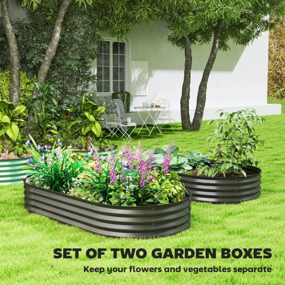 Set of Two 181 x 93cm Steel Planters - Dark Grey - Image 4
