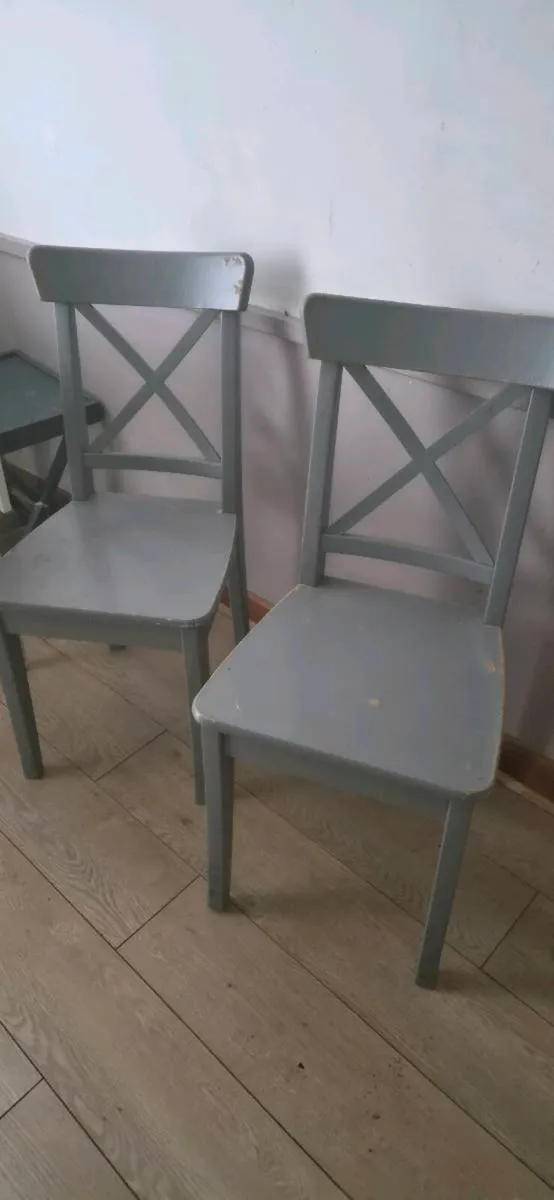 Pair of Grey Wooden Dining Chairs – €30 ONO - Image 1