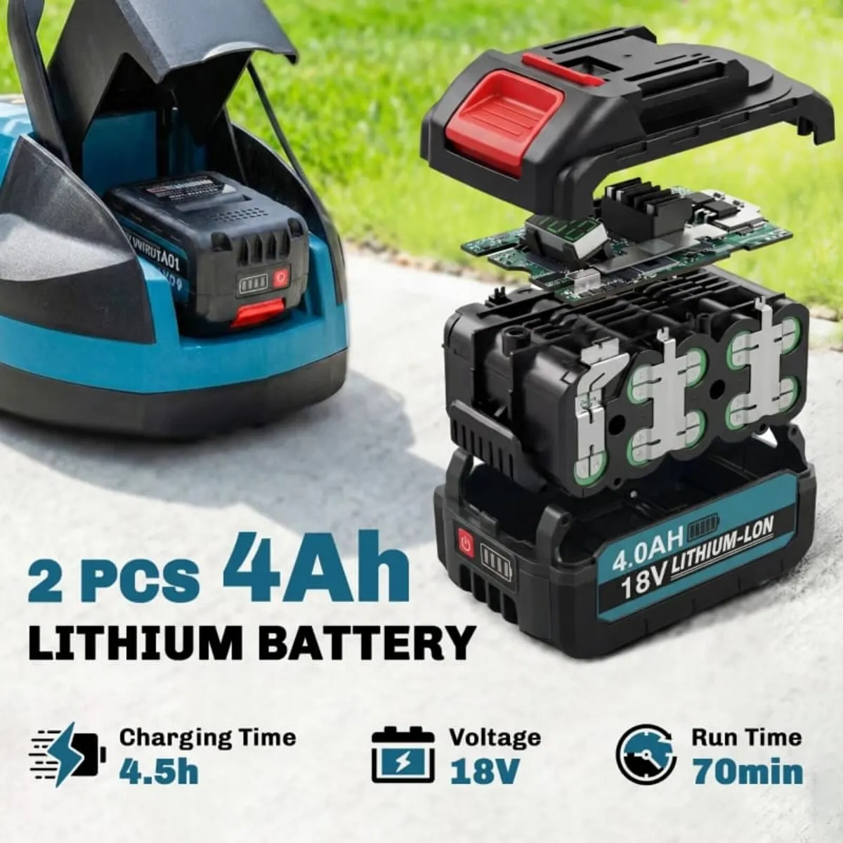 18V Cordless Lawnmower with 2 x 4Ah Batteries & Ch - Image 2