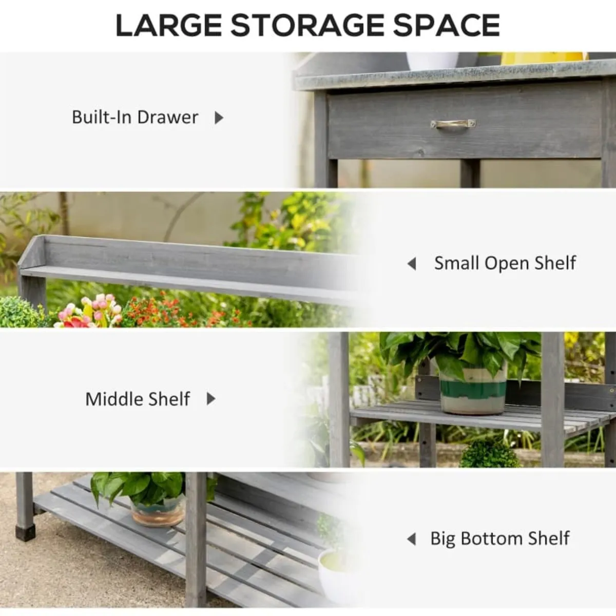 Garden Potting Table, Wooden Workstation Bench w/ - Image 3