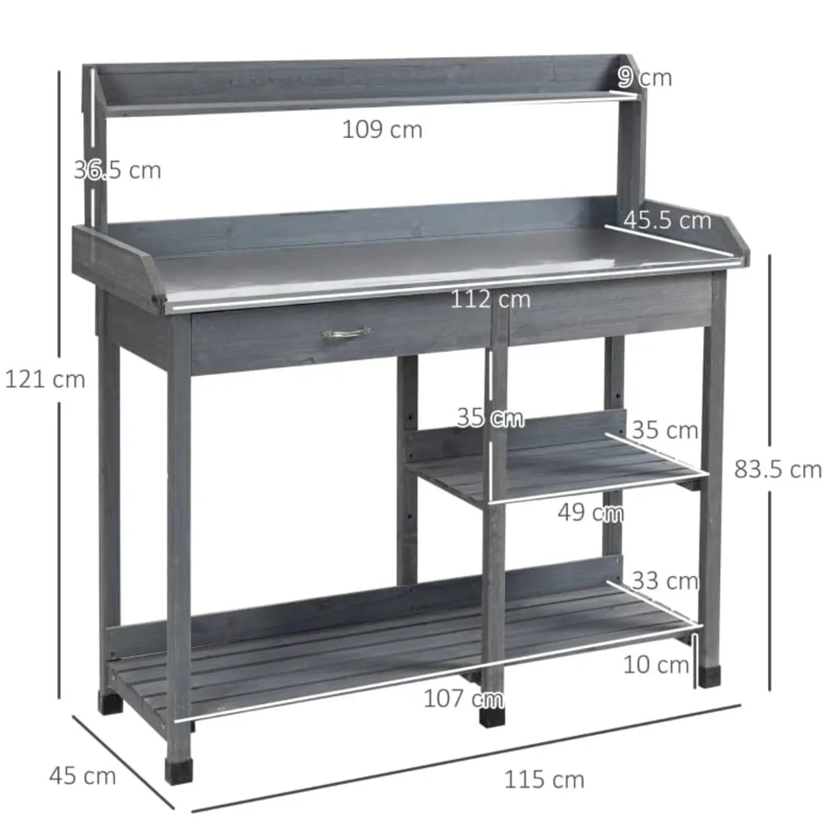 Garden Potting Table, Wooden Workstation Bench w/ - Image 4