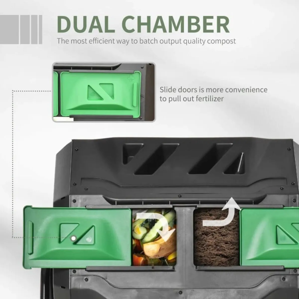 160L Tumbling Compost Bin Outdoor Dual Chamber 360 - Image 3