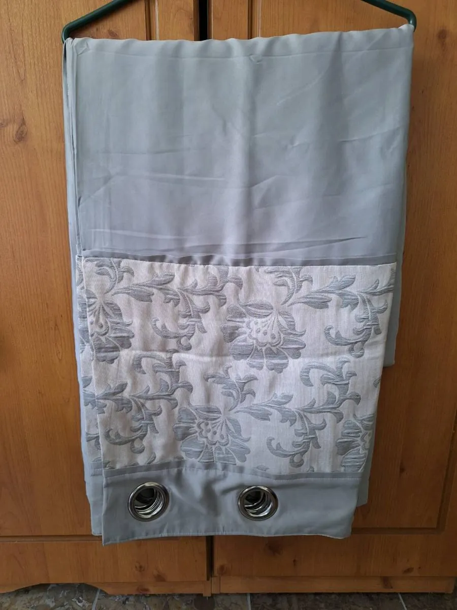 Lovely silky grey lined long curtains