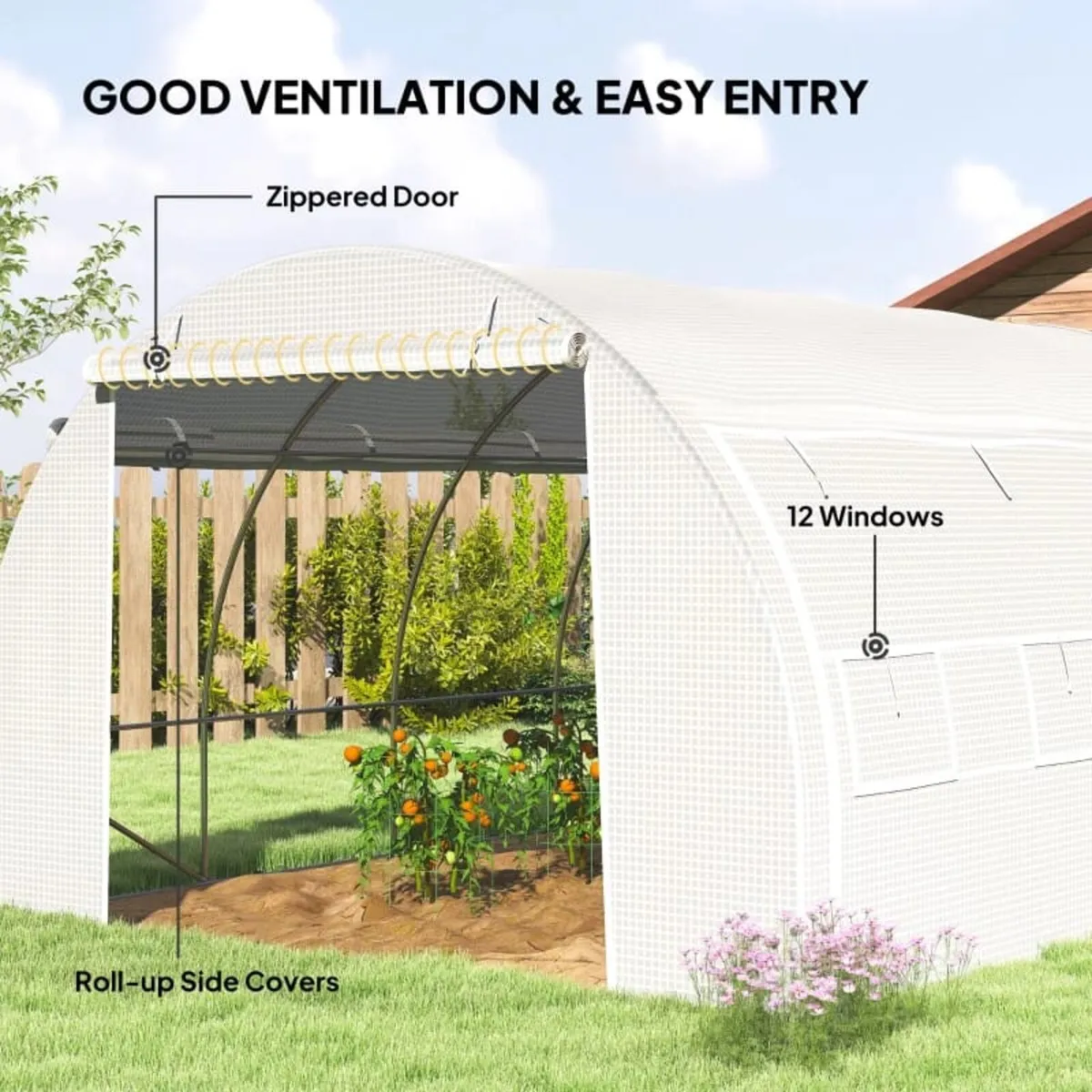 4 x 3 x 2 m Polytunnel Greenhouse w/ Roll-up Side - Image 3