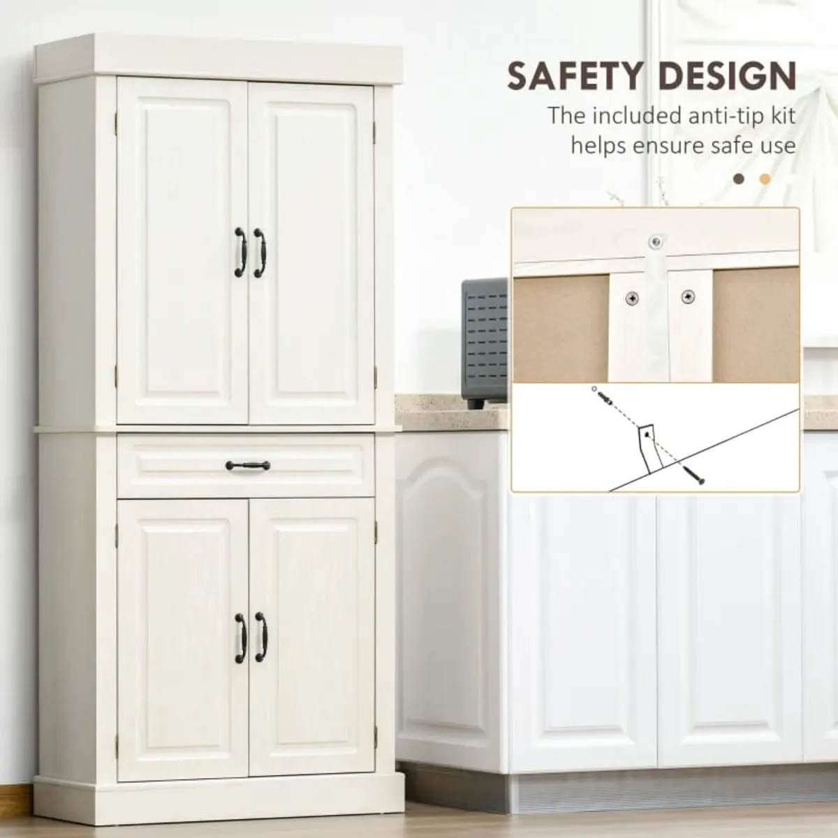 Kitchen Cupboard with 4 Doors, Freestanding Storag - Image 3