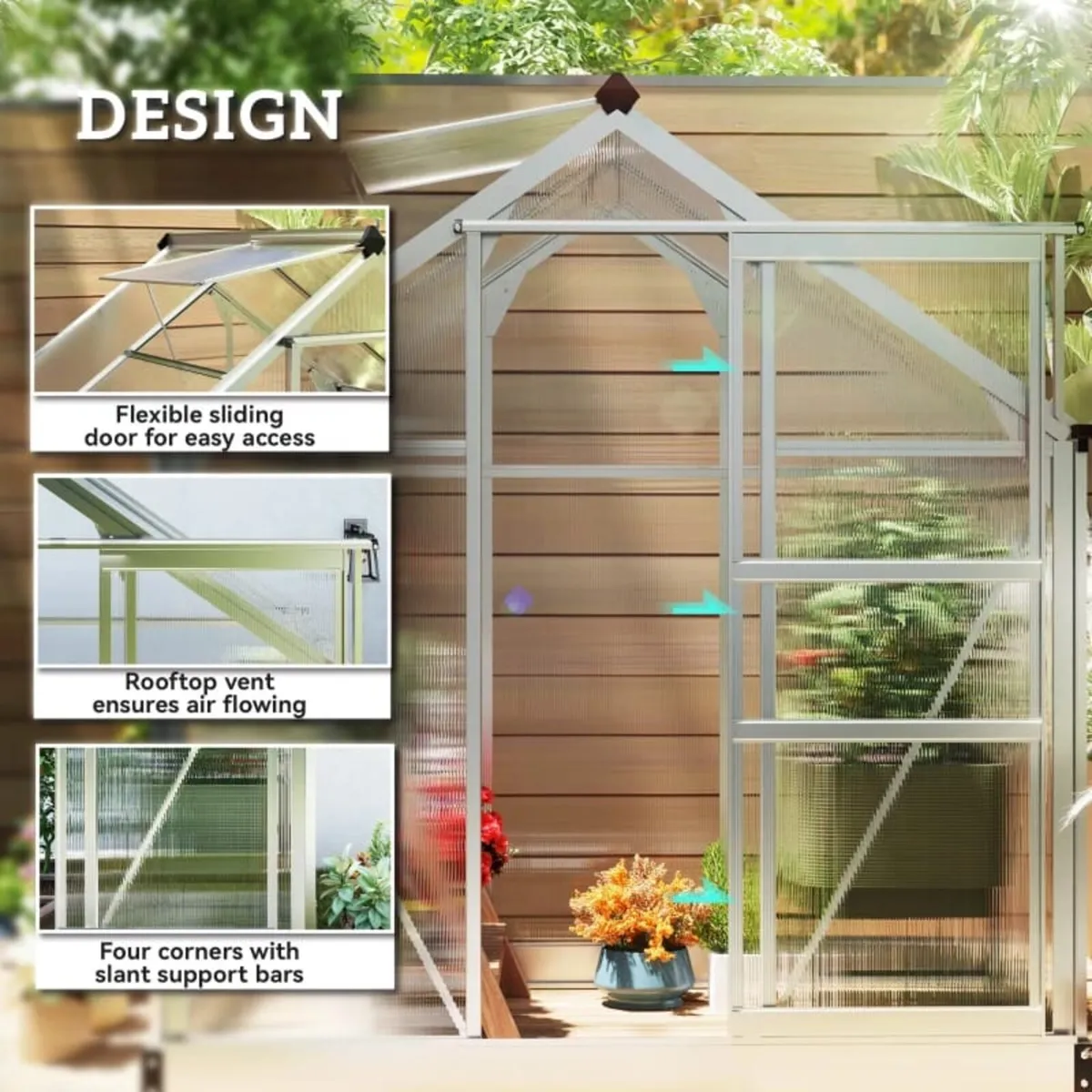 Polycarbonate Greenhouse with Swing Door and Adjus - Image 3