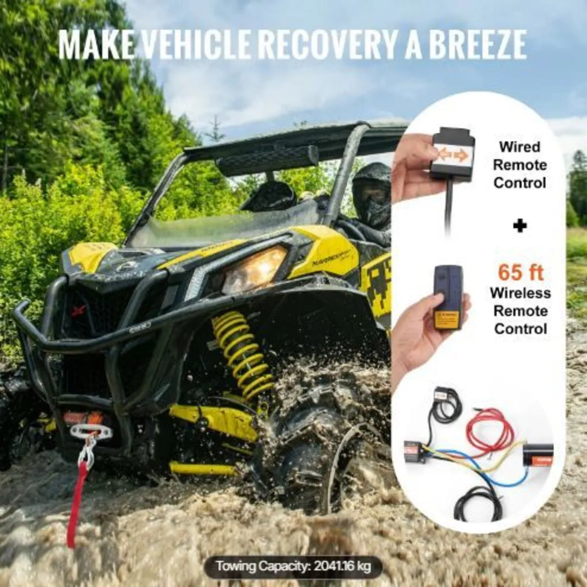 Electric Winch ATV UTV 2041.2 kg Synthetic - Image 2