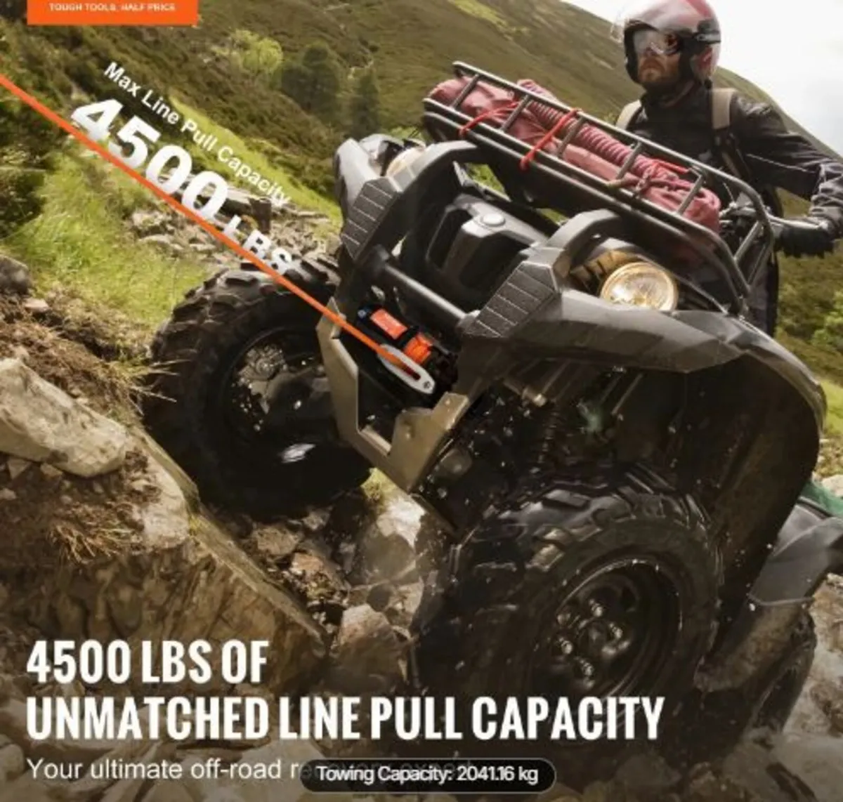 Electric Winch ATV UTV 2041.2 kg Synthetic - Image 3