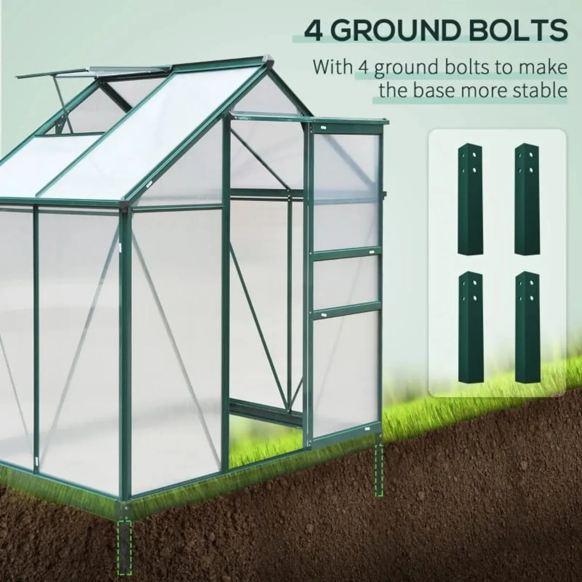 6 x 4ft Polycarbonate Greenhouse - Large Walk-In G - Image 3