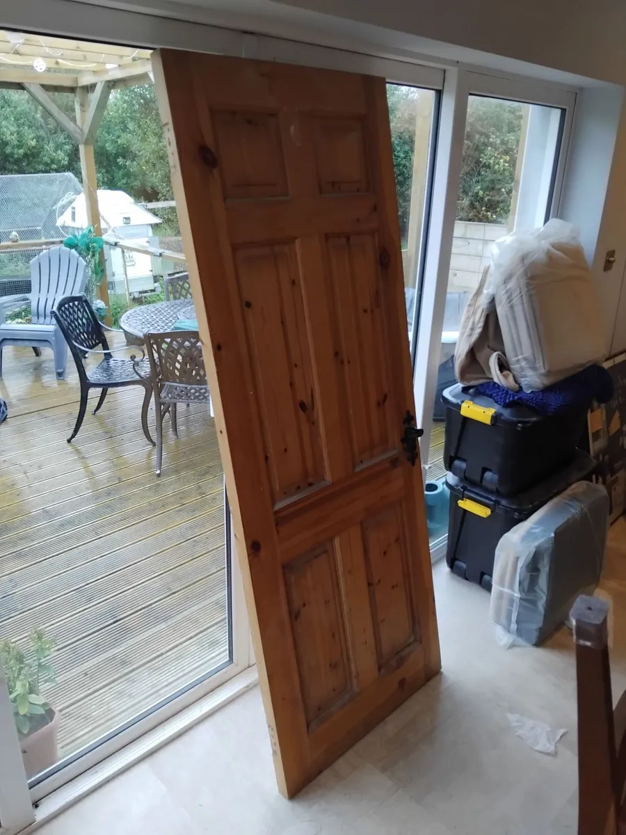 Solid Pine Panelled Door with Lock and Key - Image 1