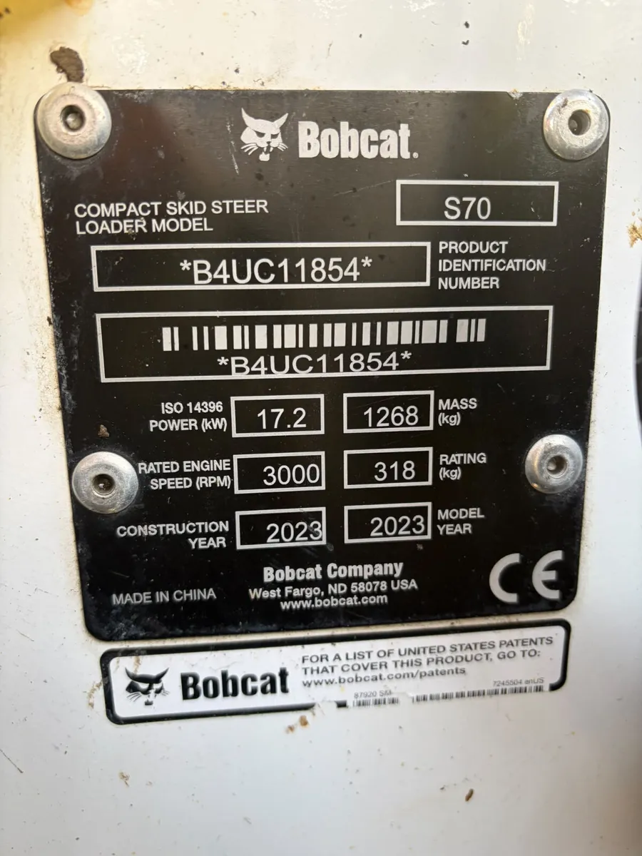 2023 bobcat S70 Door way skid steer Low hrs - Image 3