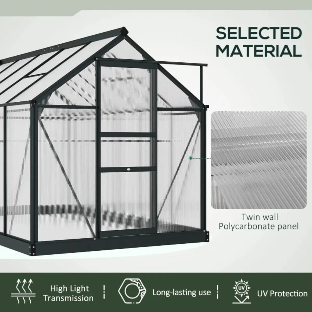 6 x 10ft Polycarbonate Greenhouse, Large Walk-In G - Image 4