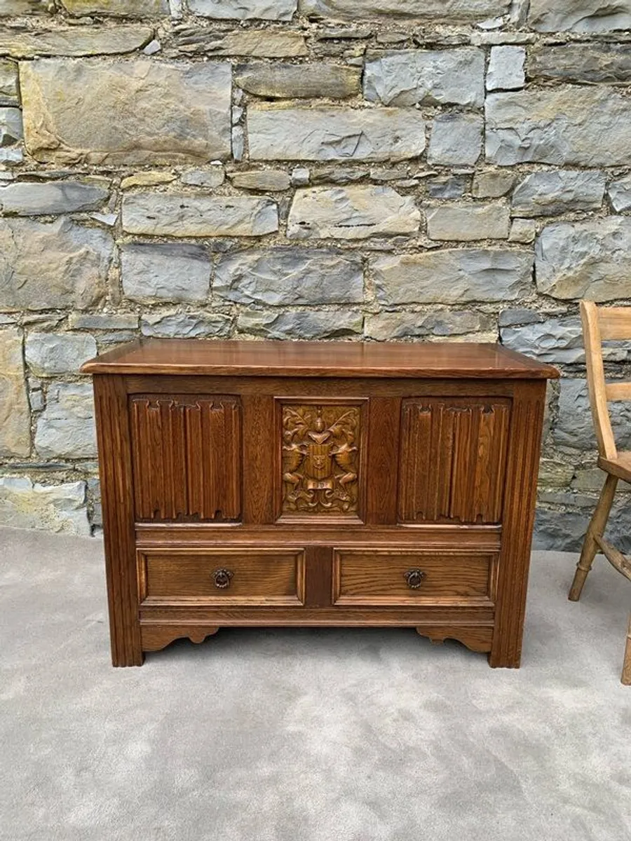 Antique Oak Blanket Box With Drawers. - Image 1
