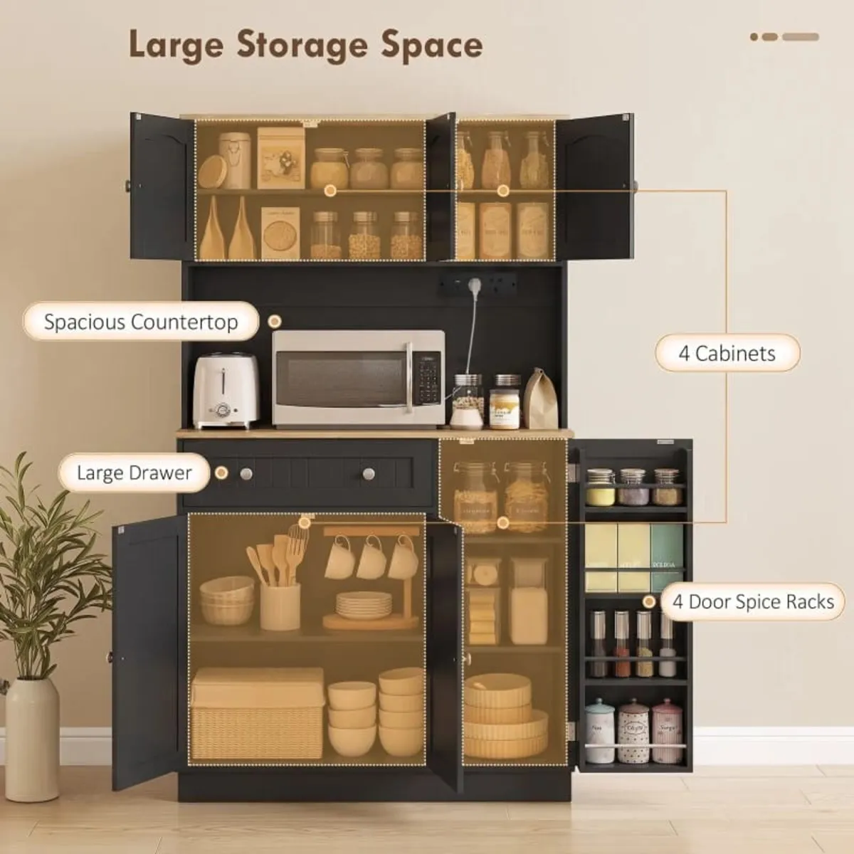 173 cm Tall Kitchen Cupboard with Charging Station - Image 3