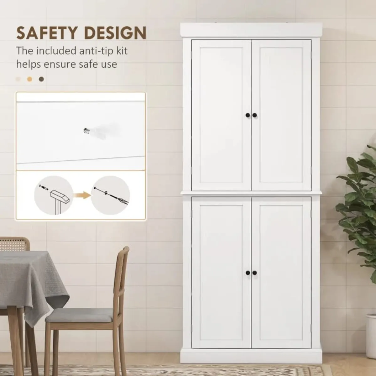Freestanding Kitchen Cupboard with 4 Doors, Storag - Image 4
