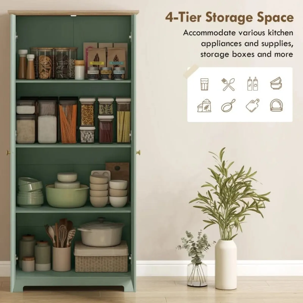 Kitchen Cupboard, 172cm Freestanding Storage Cabin - Image 4