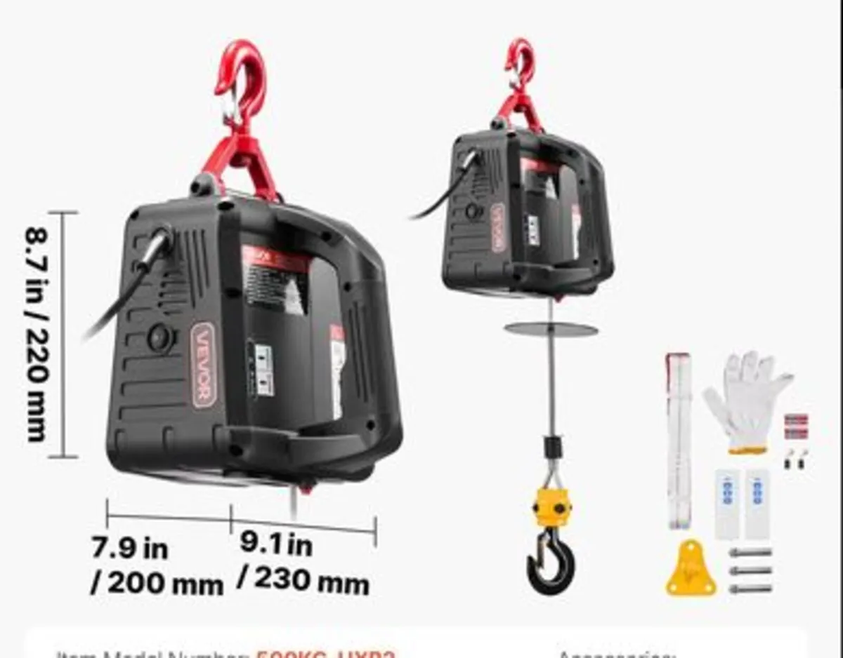 2-in-1 Electric Hoist Winch,500 kg Capacity, 1500 - Image 4
