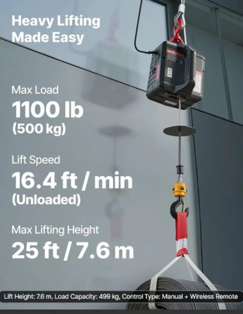 2-in-1 Electric Hoist Winch,500 kg Capacity, 1500 - Image 2