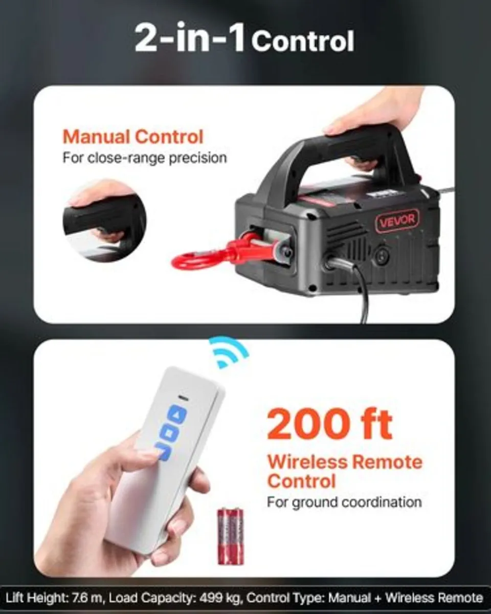 2-in-1 Electric Hoist Winch,500 kg Capacity, 1500 - Image 3