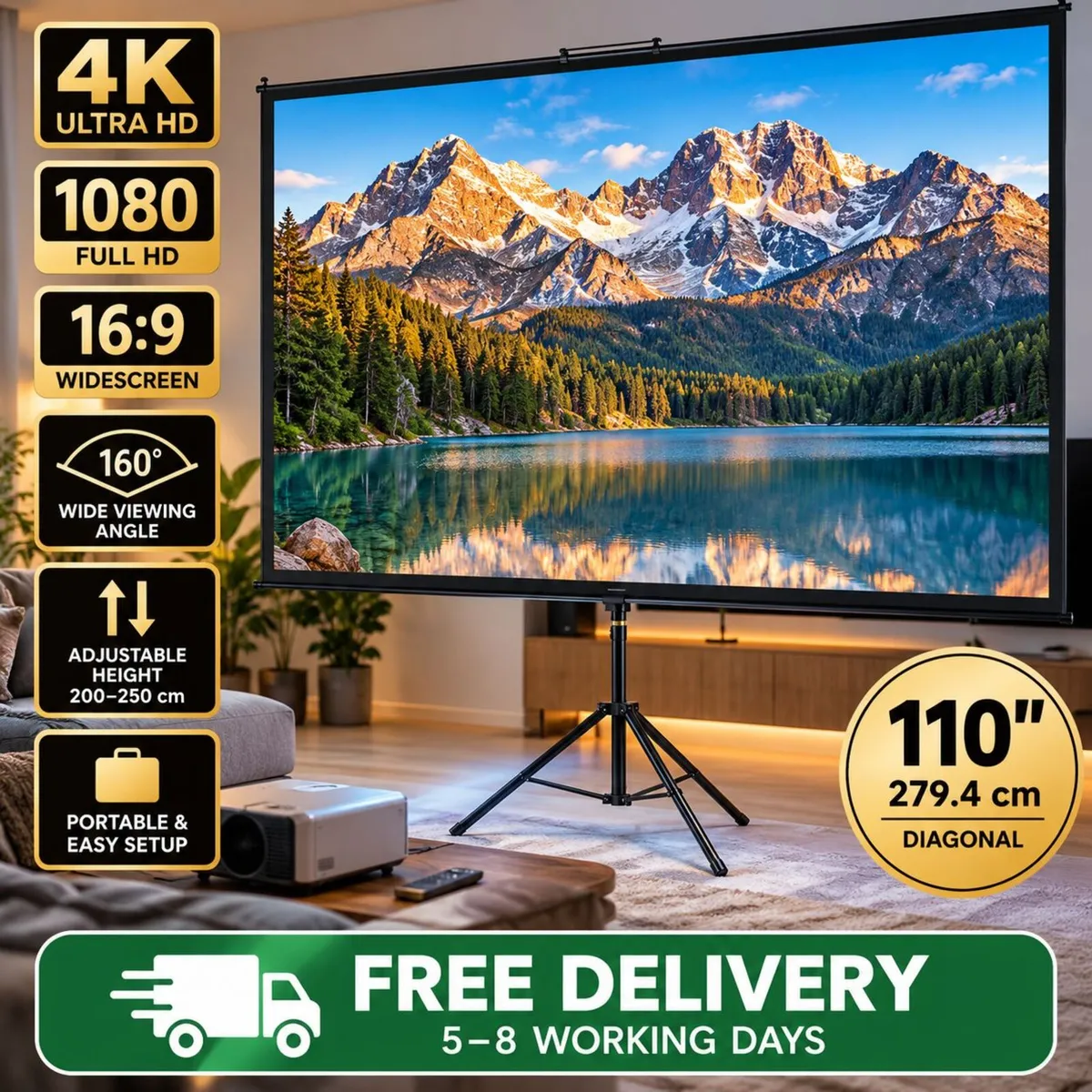 110 Inch Portable Projector Screen with Adjustable - Image 1