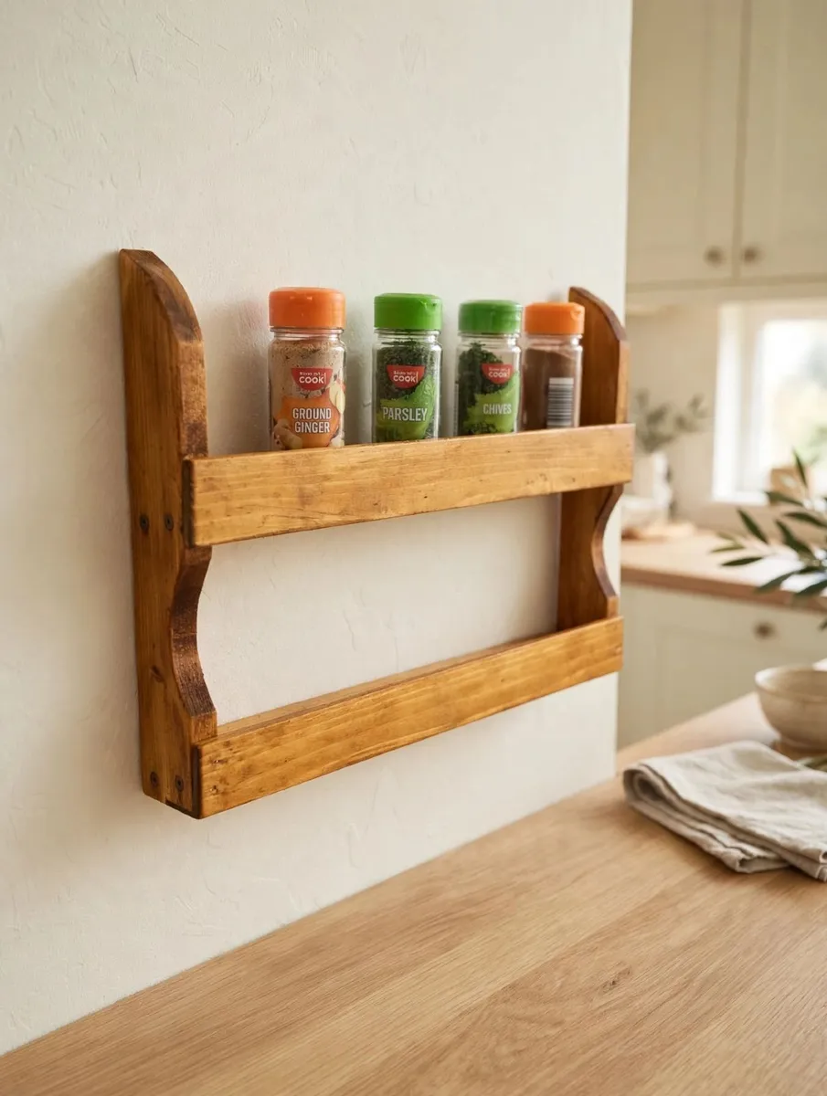Handmade Wooden Wall Spice Rack - Image 1