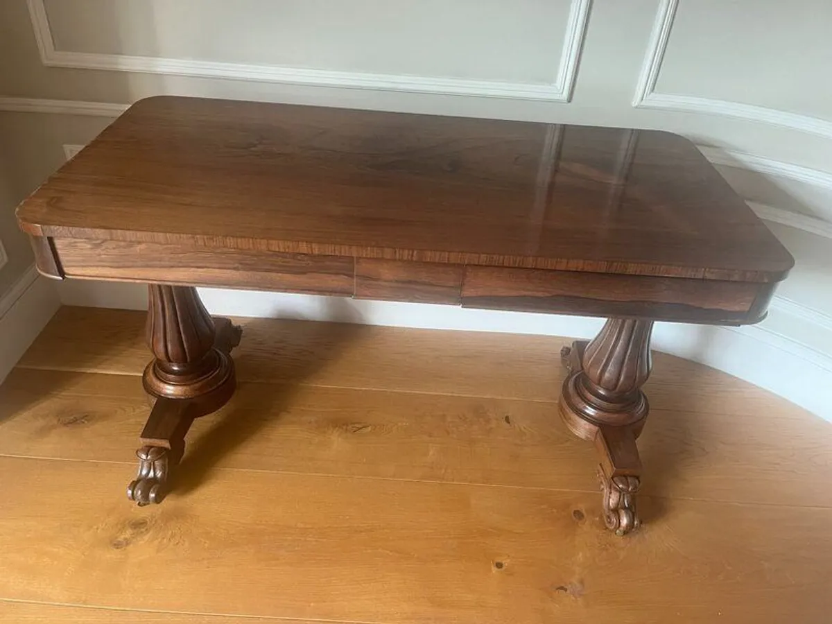 Antique Rosewood Library Table & Walnut Side Table - Image 1