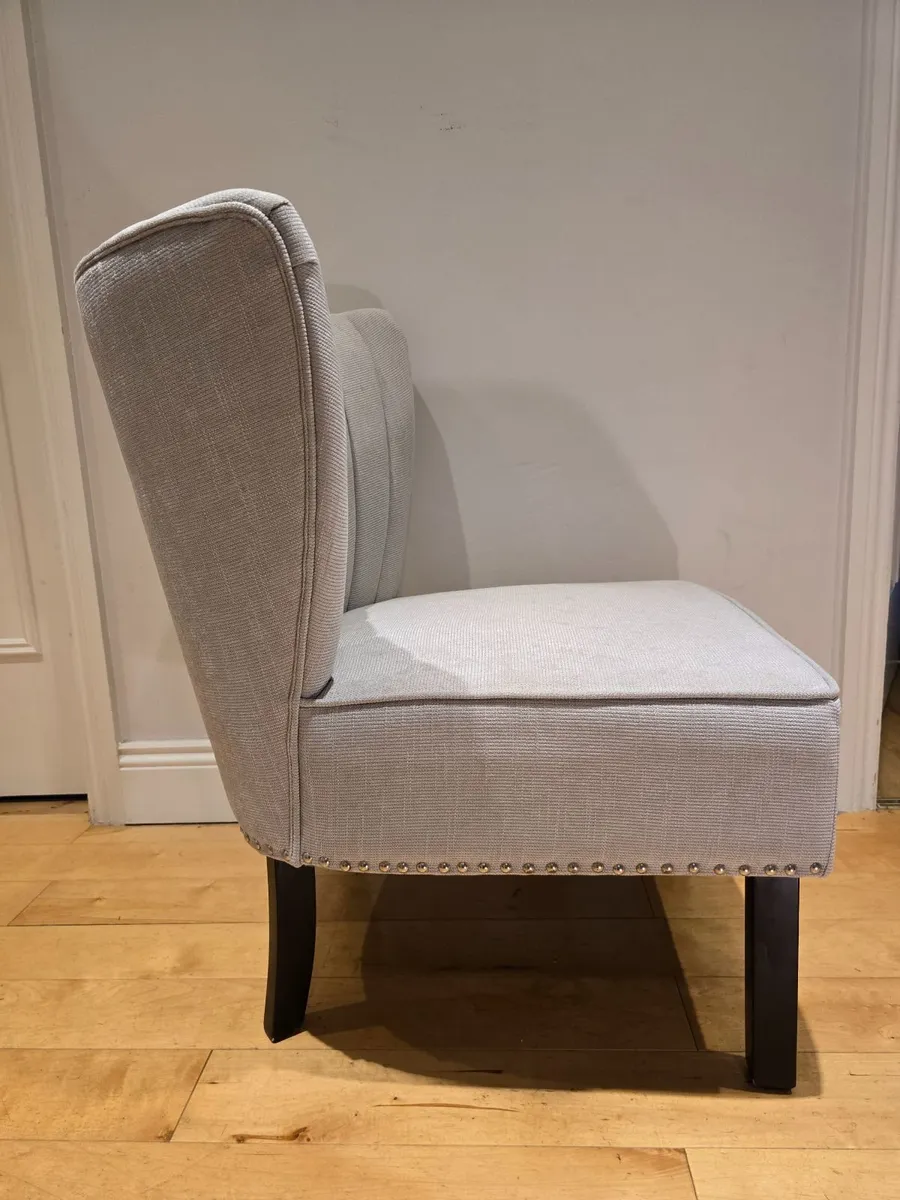 Light Grey Fabric Accent Chair with Studded Detail - Image 3