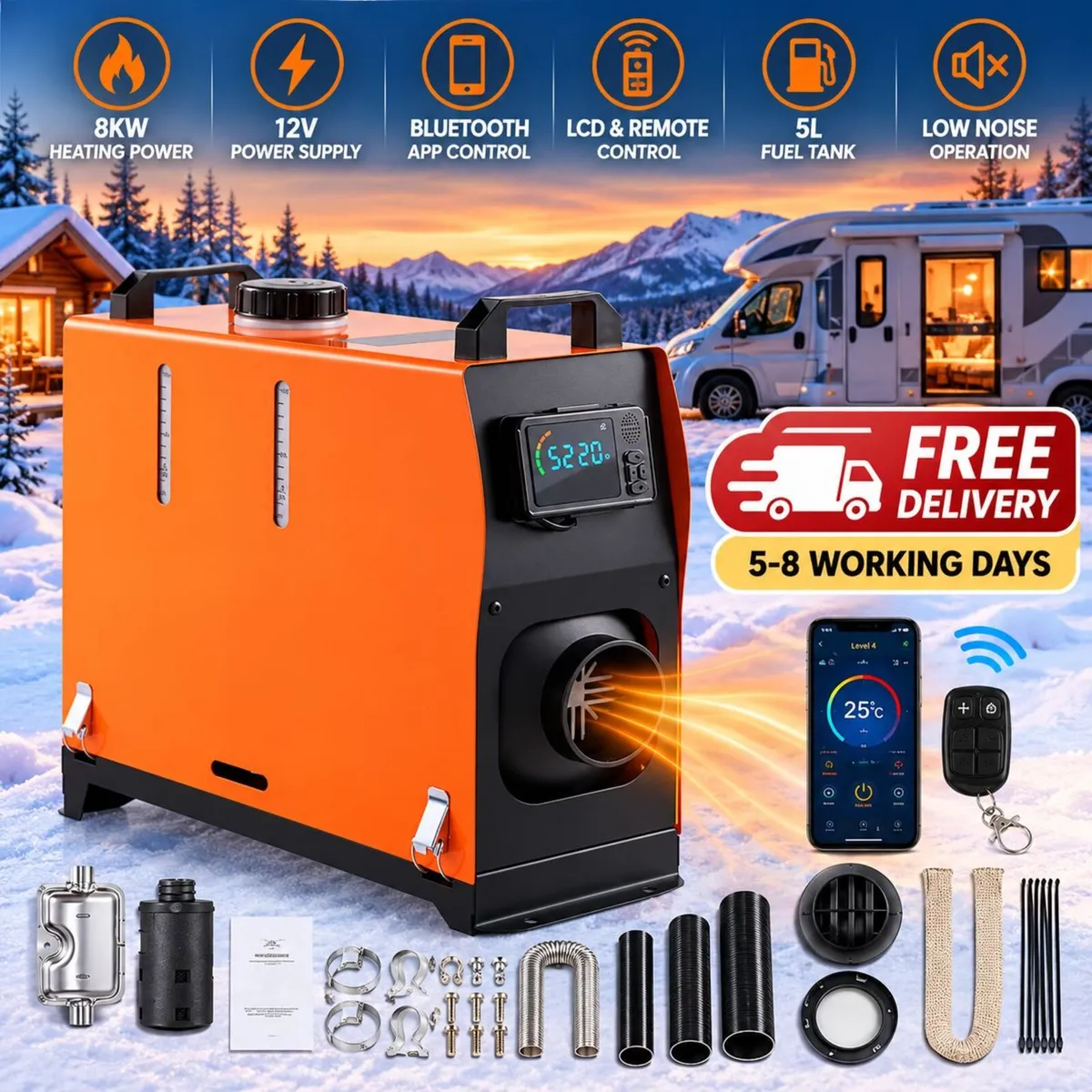 8KW Diesel Air Heater All-in-One 12V – Bluetooth A - Image 2